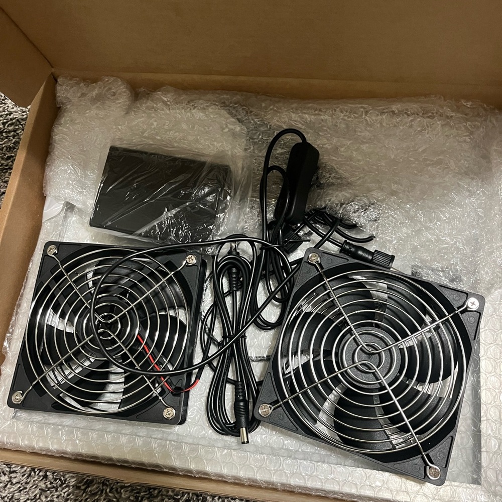 Black Dual Cooling Fans with Power Adapter for Laptops & Electronics